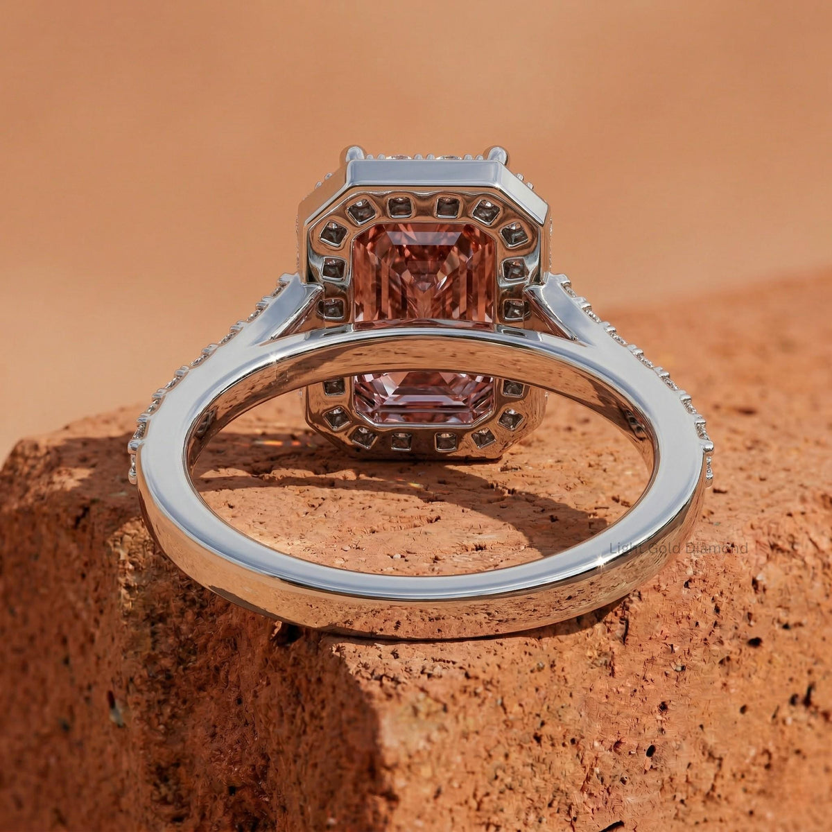 Emerald Cut Pink Diamond Halo Engagement Ring