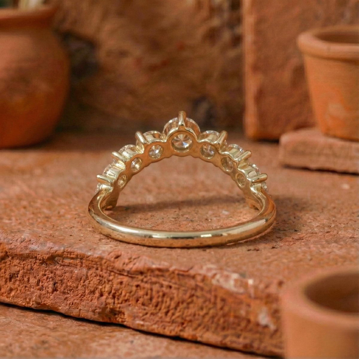 14K Solid Gold Lab Diamond Chevron Band