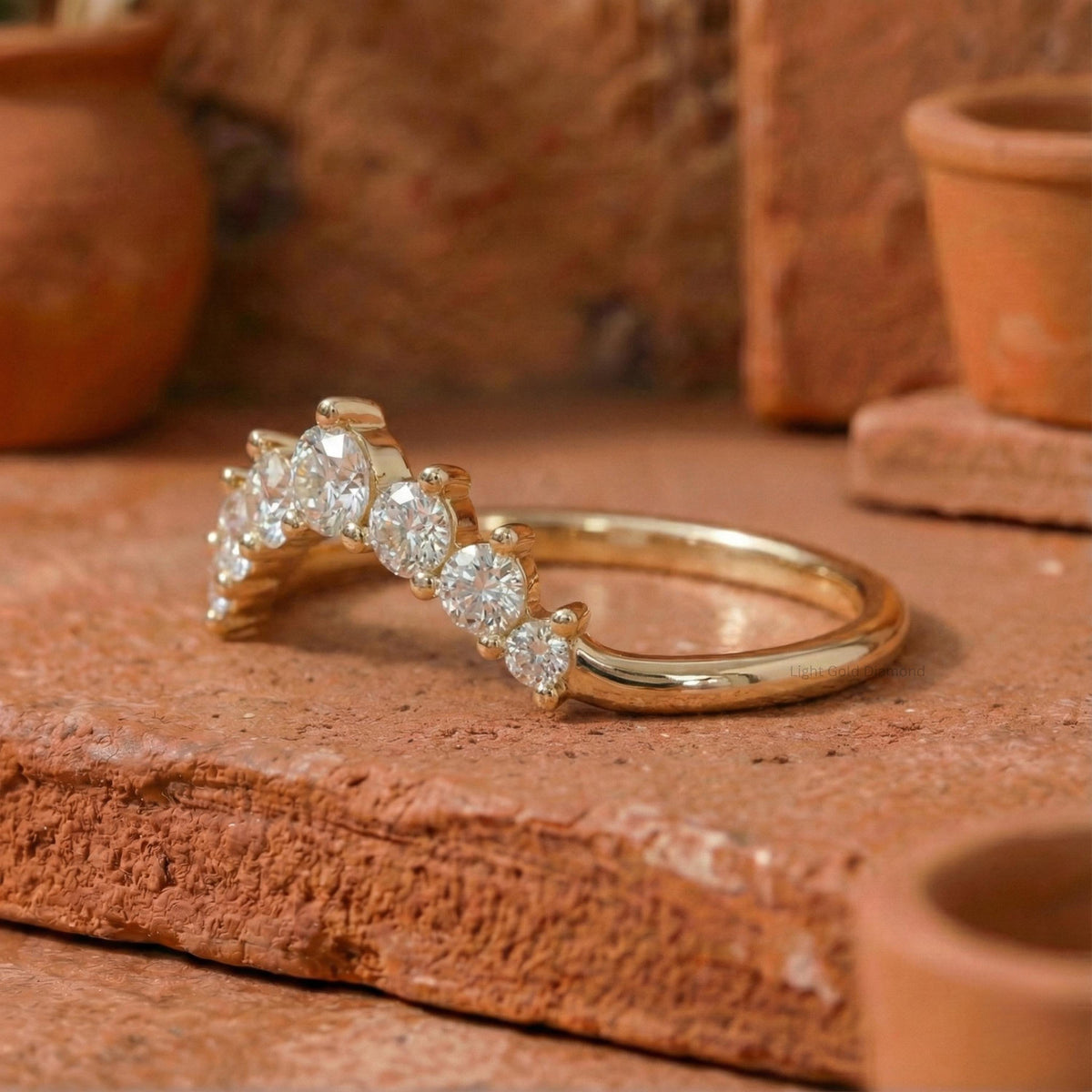 14K Solid Gold Lab Diamond Chevron Band