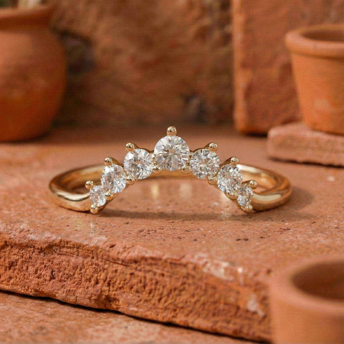 14K Solid Gold Lab Diamond Chevron Band