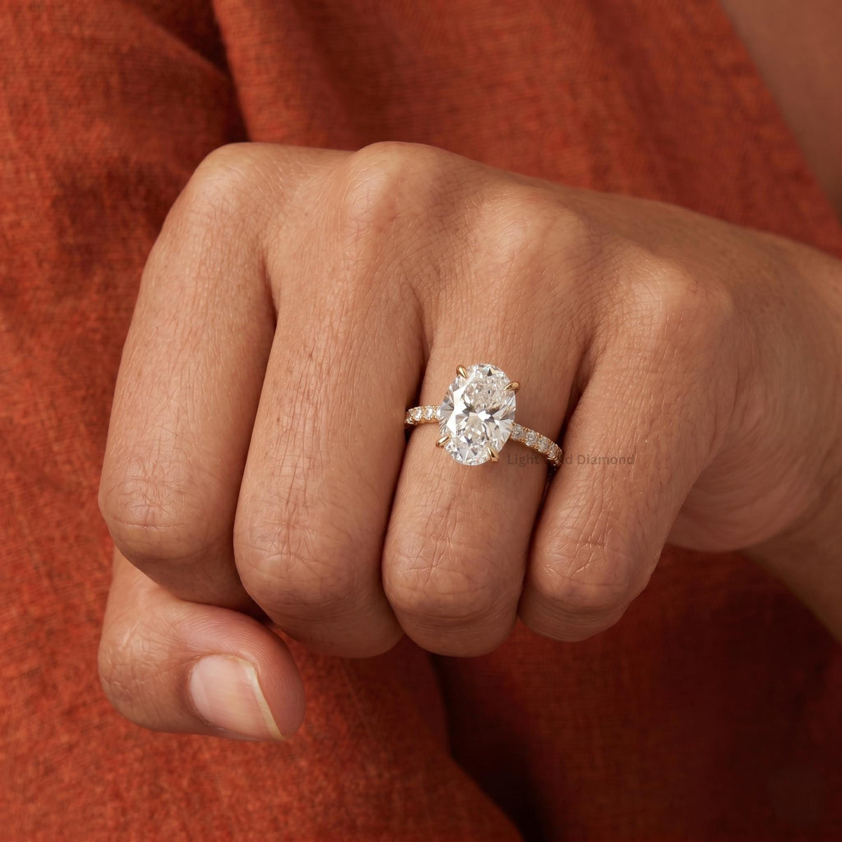 3 carat Oval Lab Grown Diamond Hidden Halo Ring