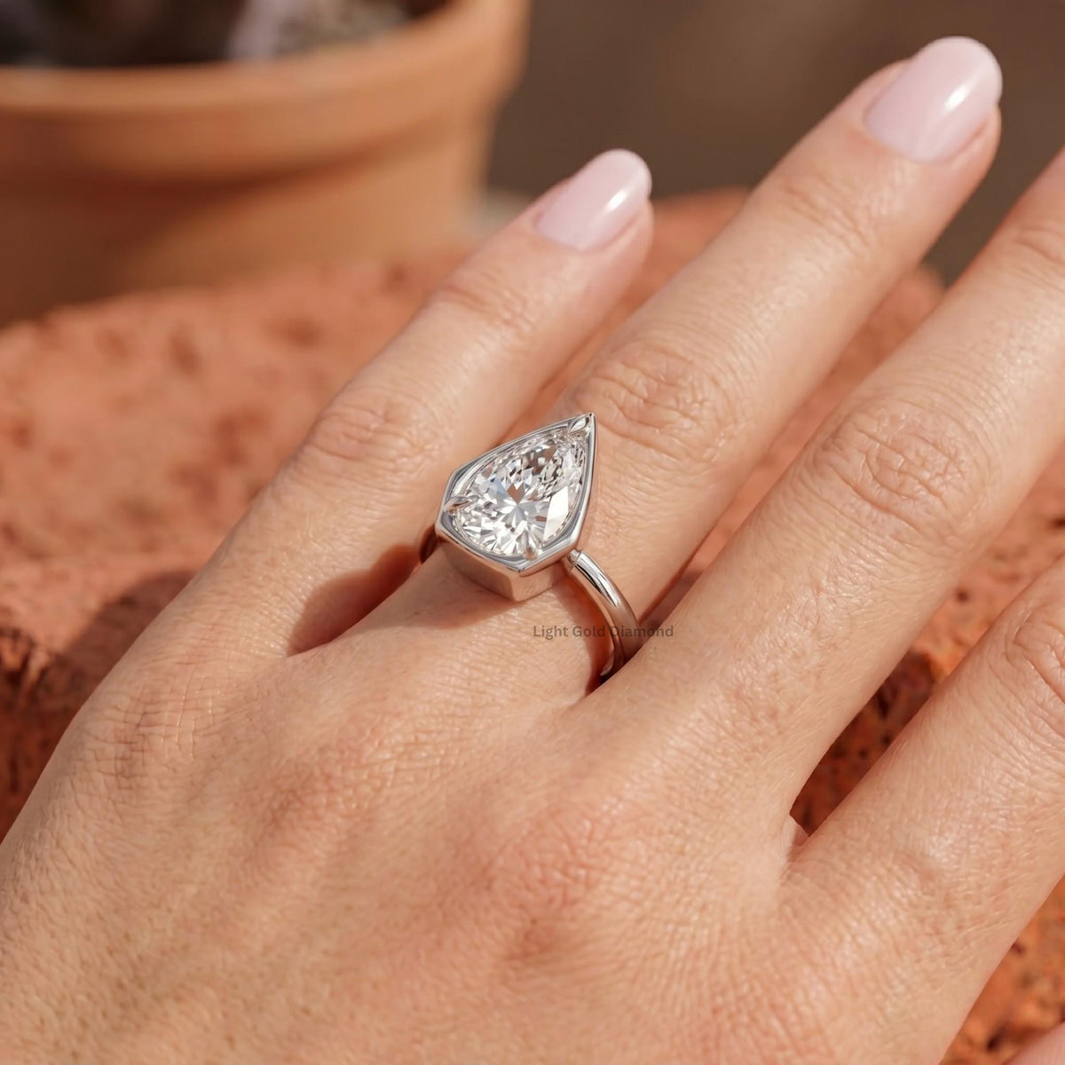 Pear Lab Grown Diamond Bezel Solitaire Ring