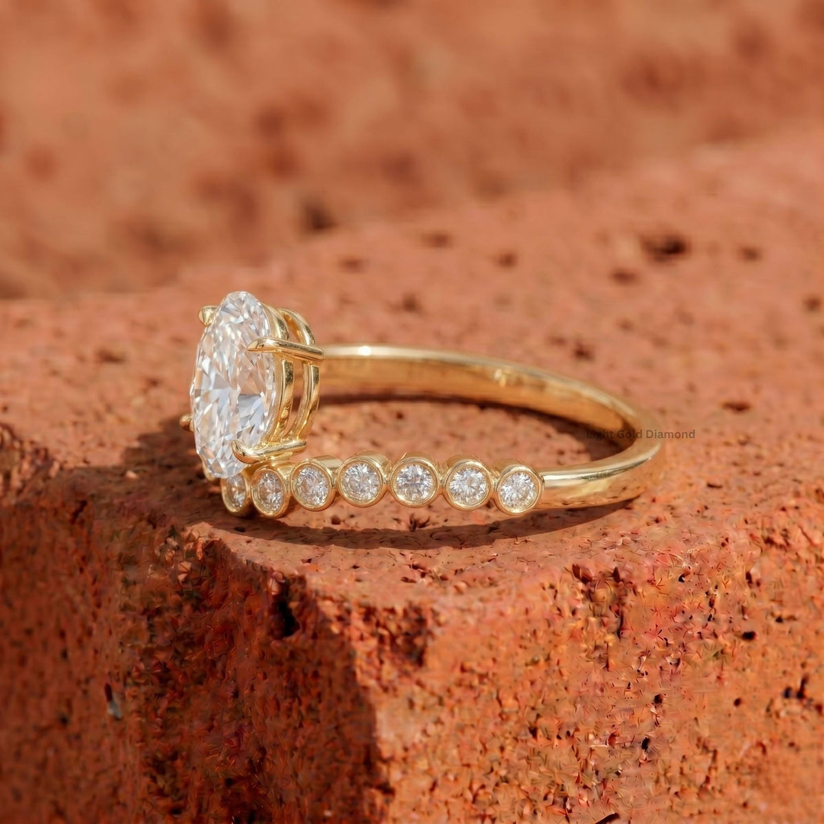 Oval cut bezel band ring Lab Grown Diamond Right pose