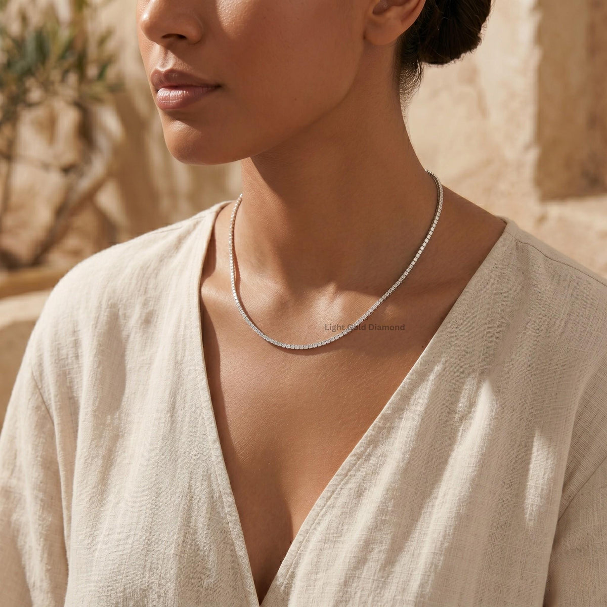 Round Lab-Grown Diamond Tennis Necklace