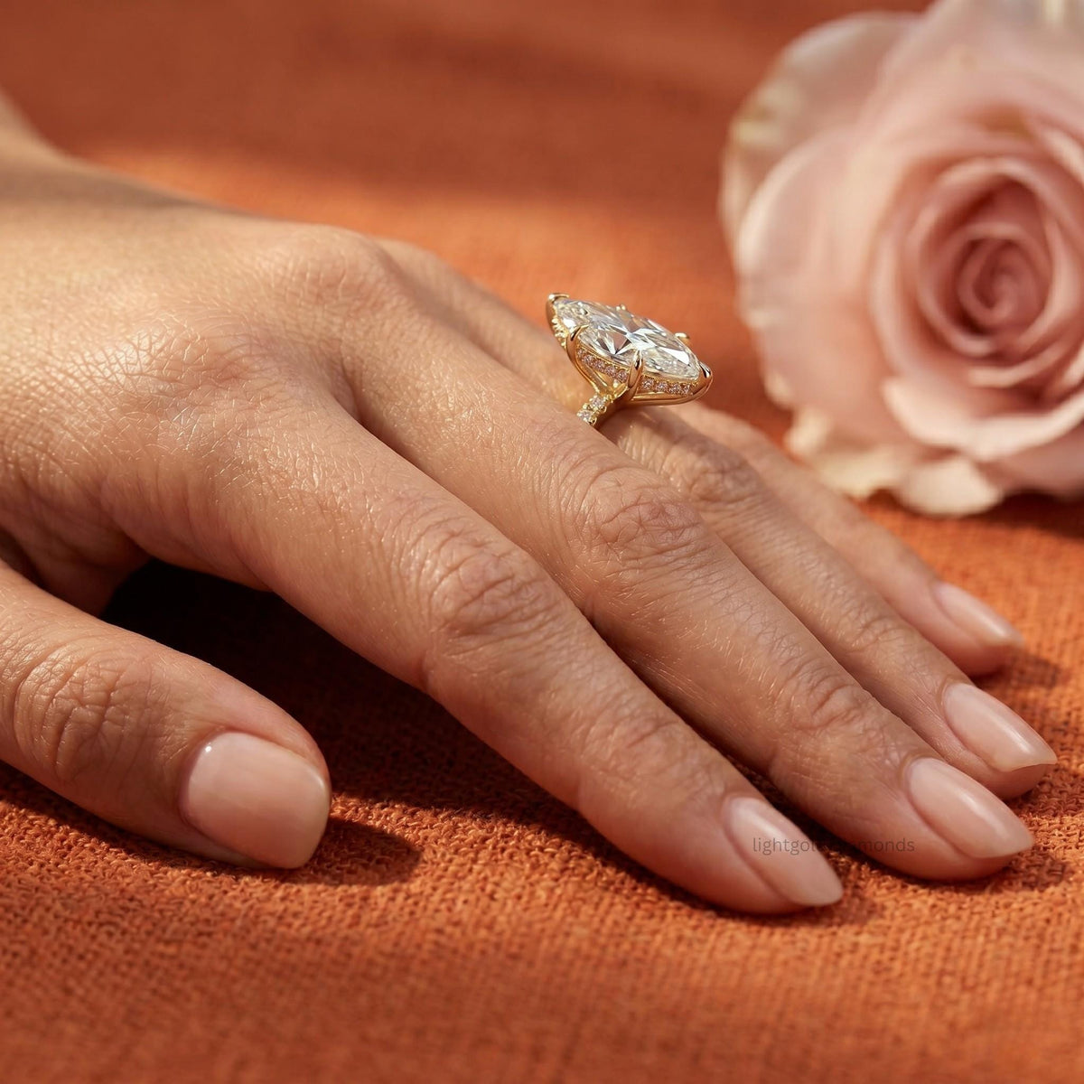 IGI Lab Grown Dutch Marquise Diamond Hidden Halo Solitaire Ring