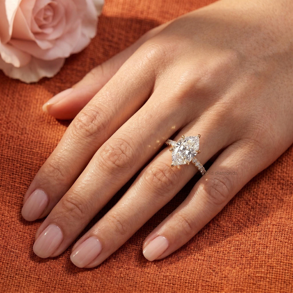 IGI Lab Grown Dutch Marquise Diamond Hidden Halo Solitaire Ring