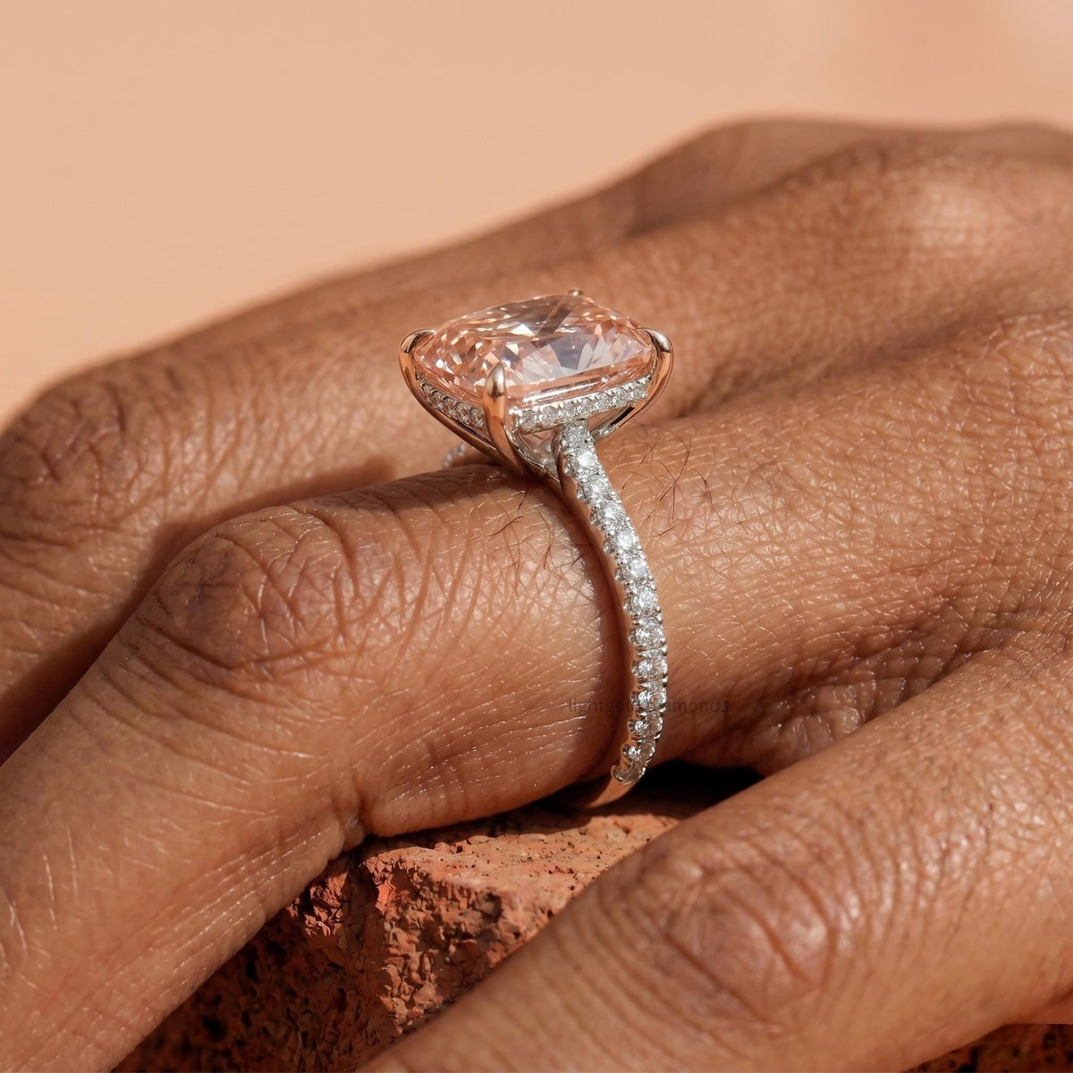 Elongated Cushion Pink Diamond Ring