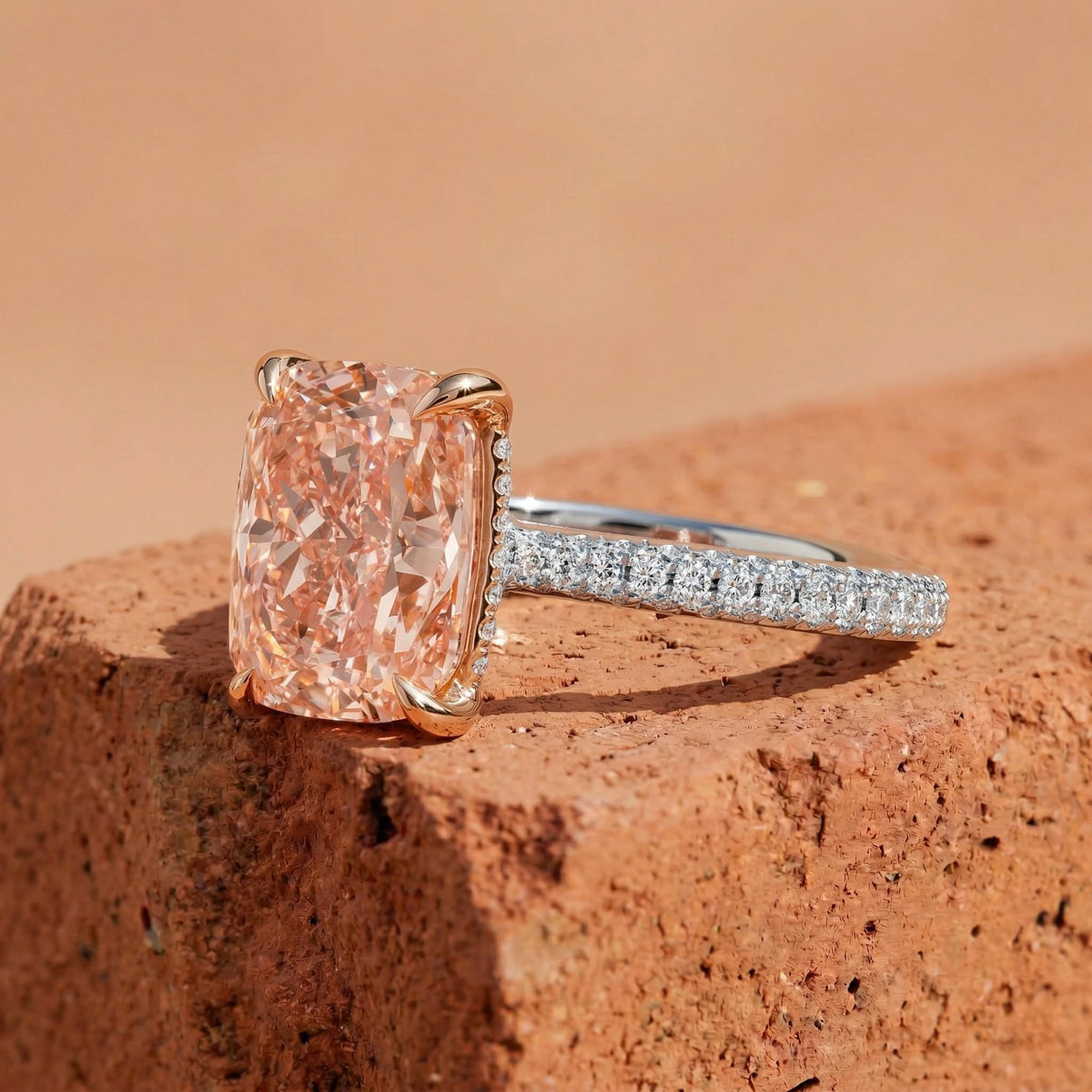 Elongated Cushion Pink Diamond Ring