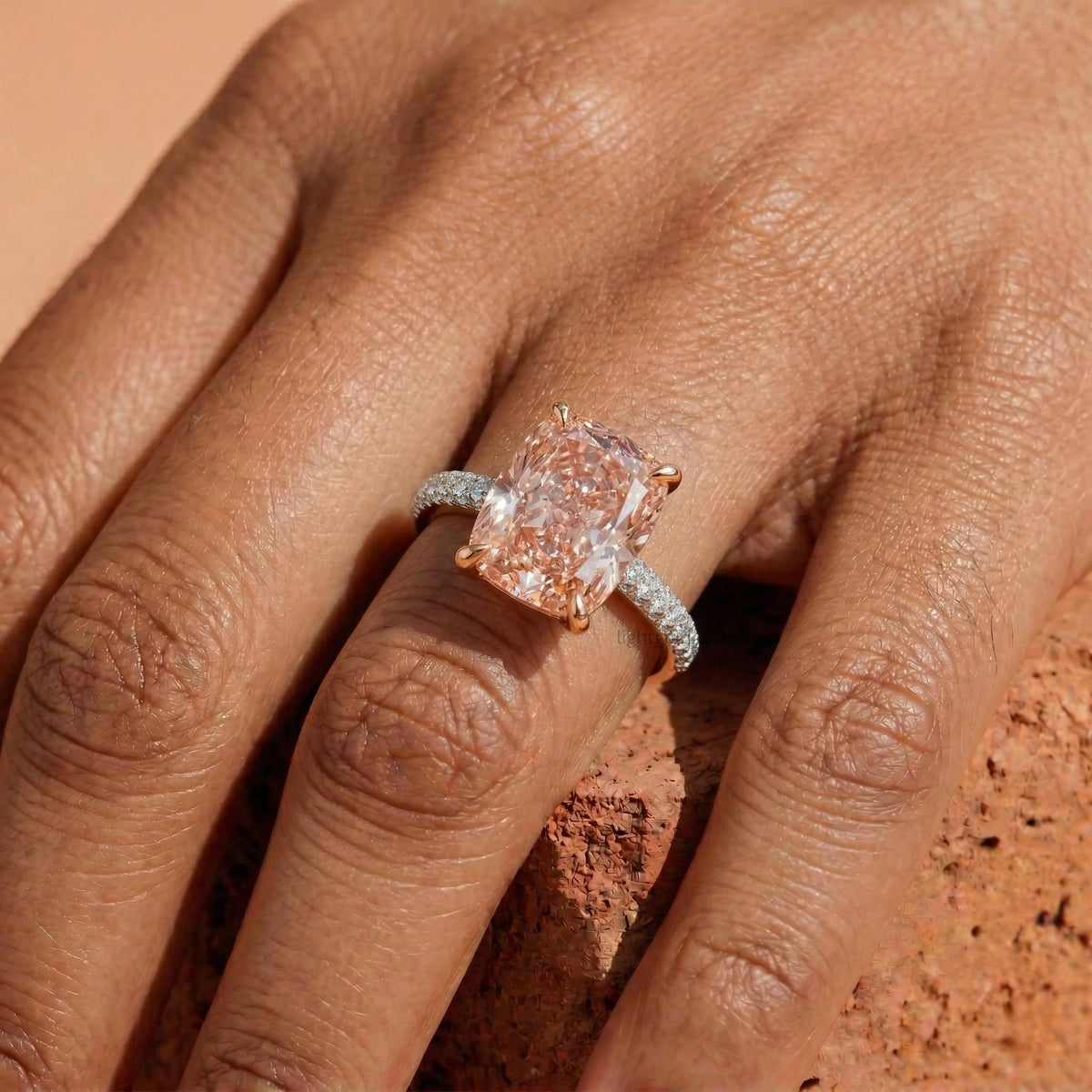 Elongated Cushion Pink Diamond Ring
