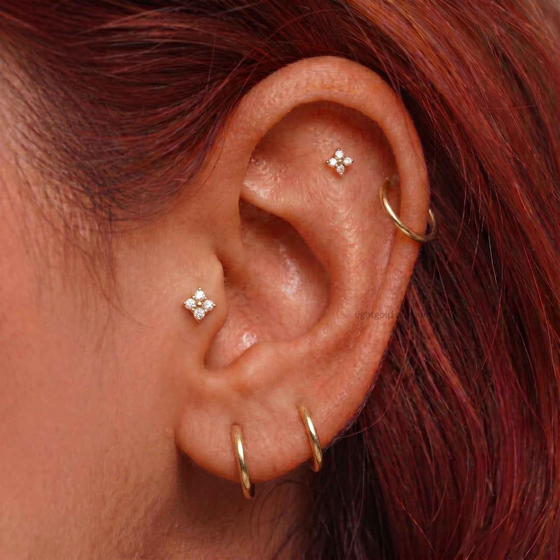 Round Cut Diamond Clover Helix Studs