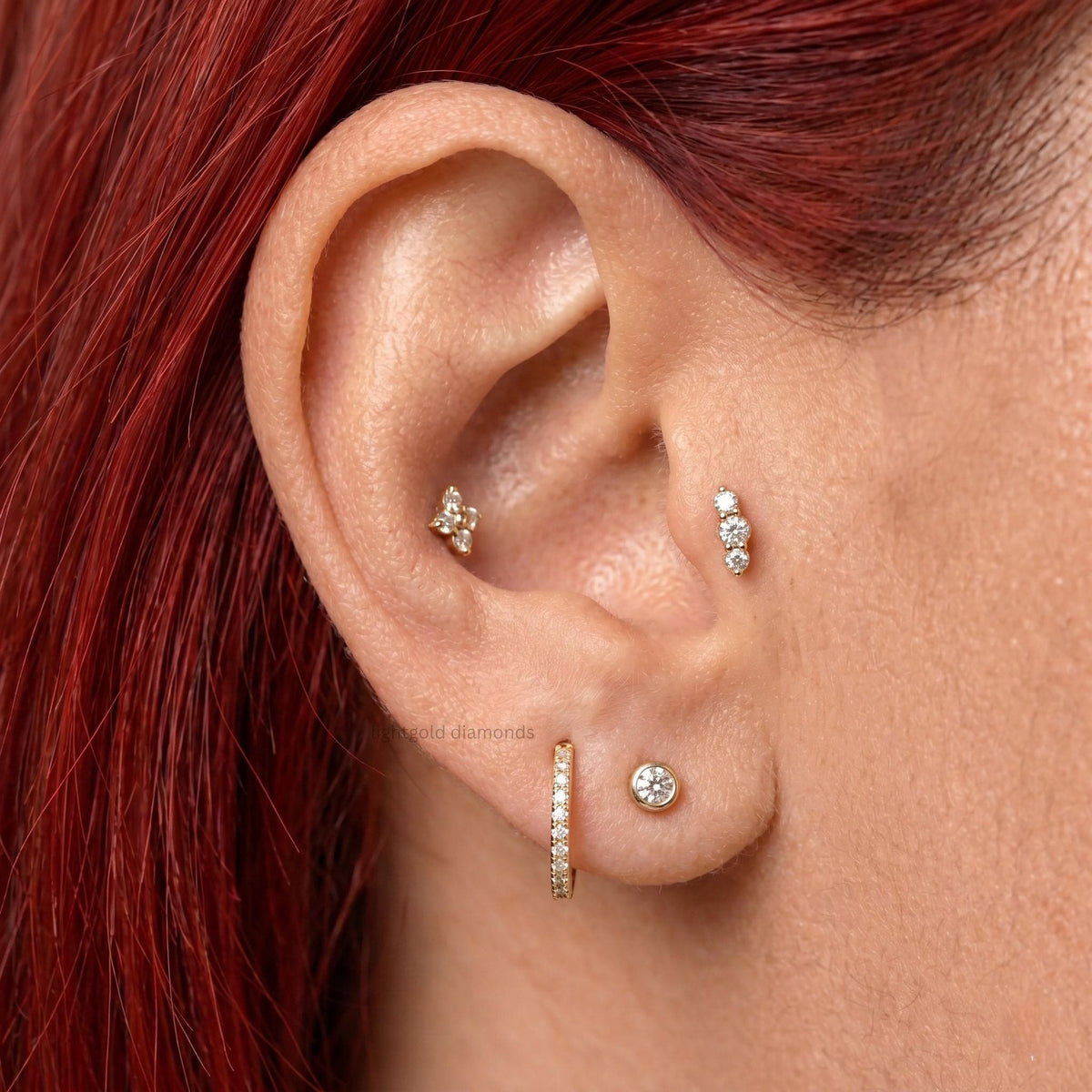 Round Cut Diamond Clover Helix Studs