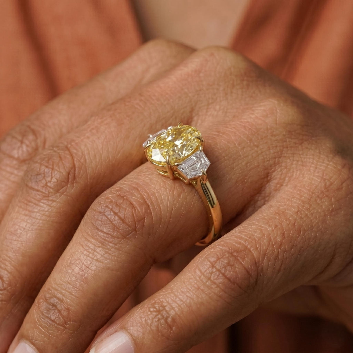IGI Certified 2 Ct Fancy Yellow Oval Lab Grown Diamond Ring