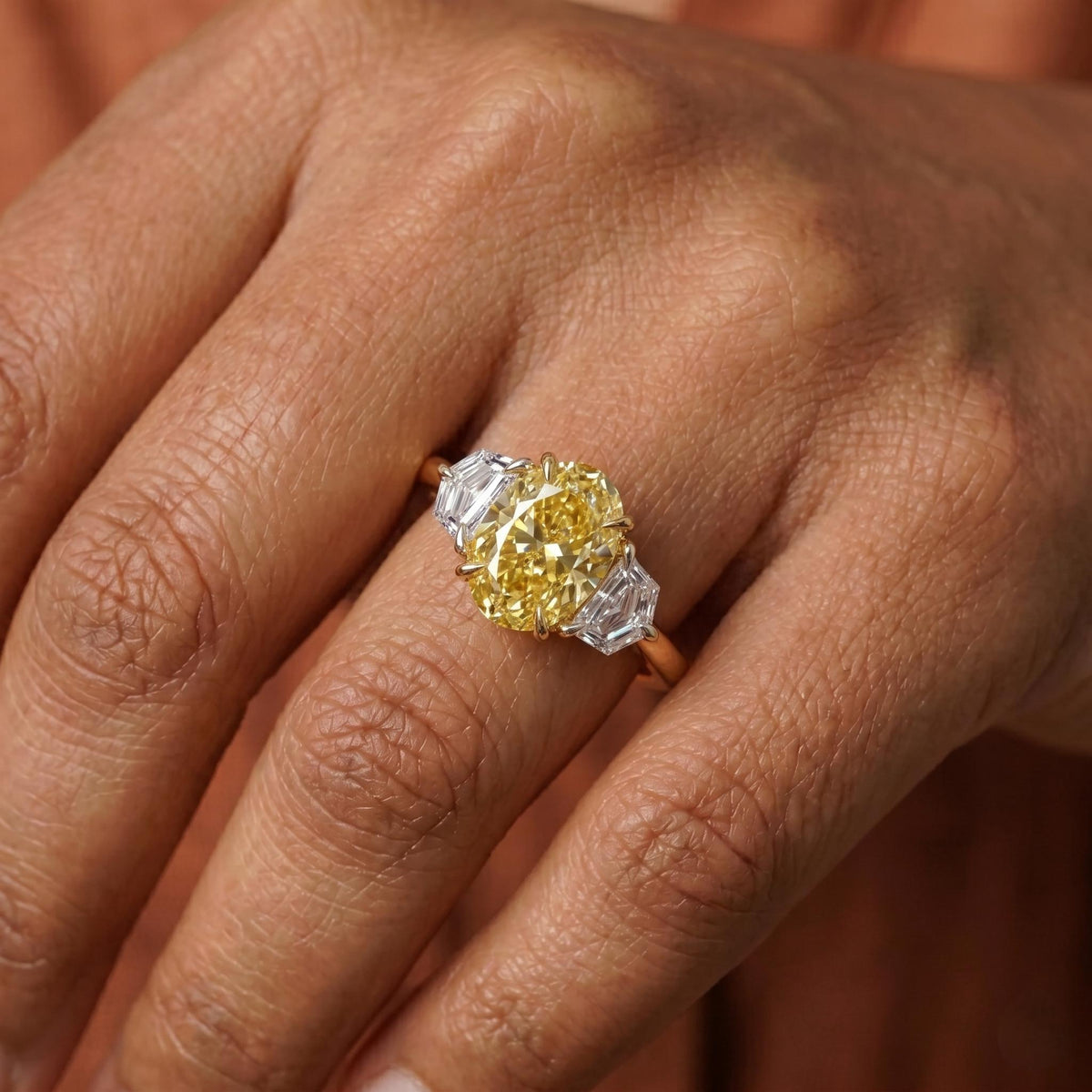 IGI Certified 2 Ct Fancy Yellow Oval Lab Grown Diamond Ring