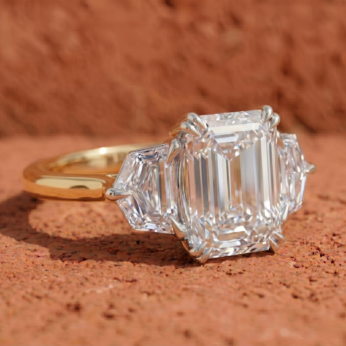 IGI 2 carat Emerald Lab Grown Diamond Engagement Ring with Side Cadillac cut