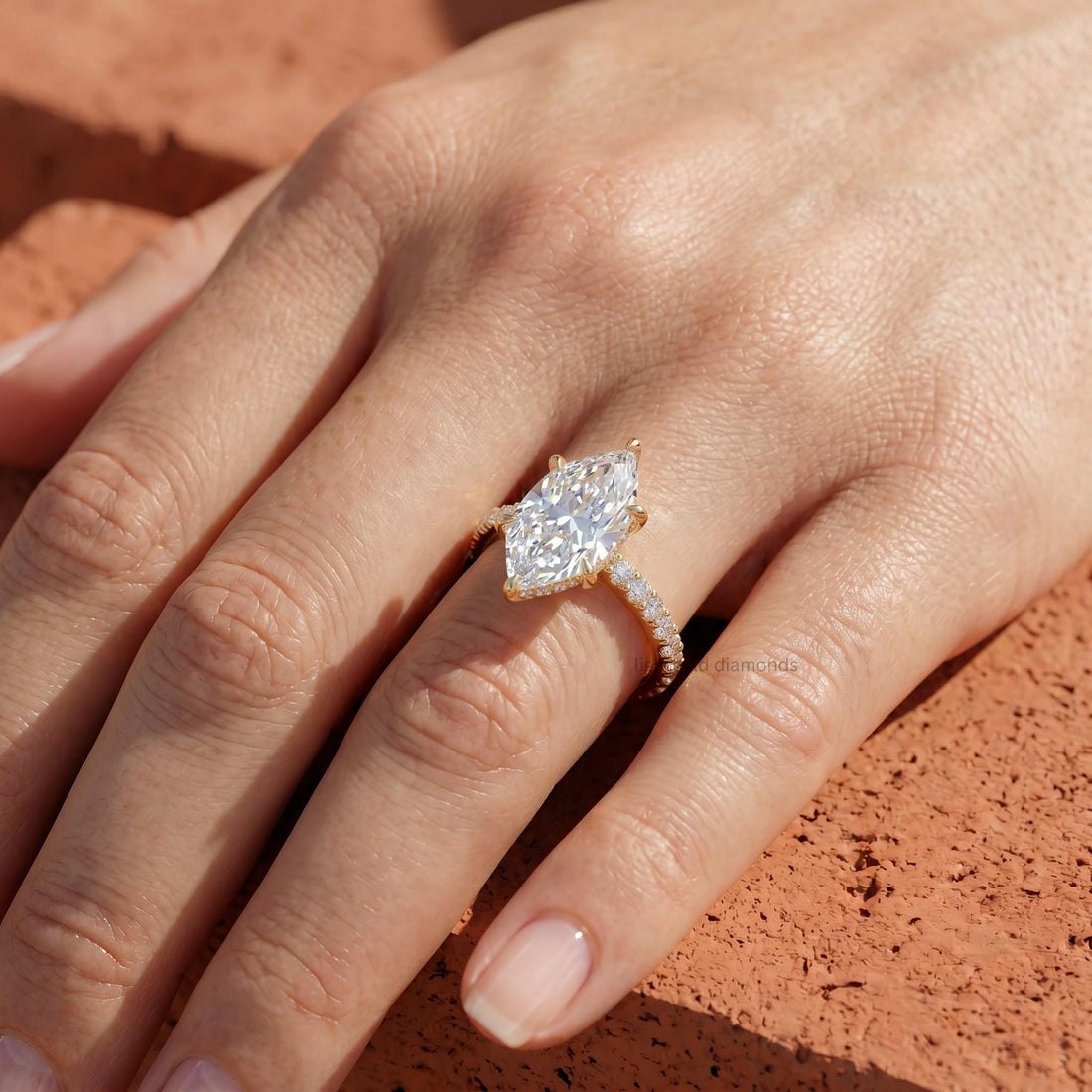 IGI Lab Grown Dutch Marquise Diamond Hidden Halo Solitaire Ring