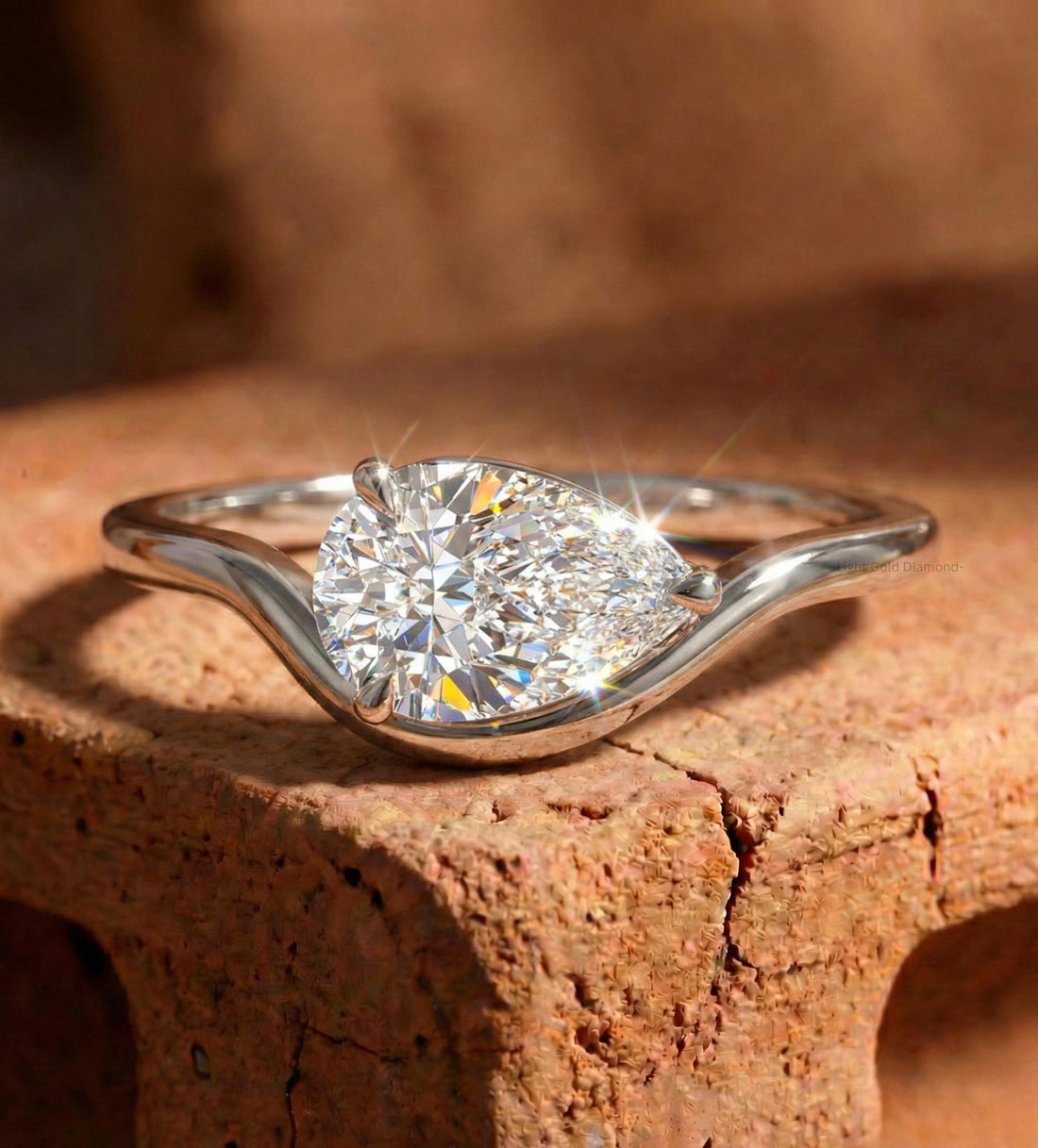East West Pear Cut Lab Grown Diamond Engagement Ring