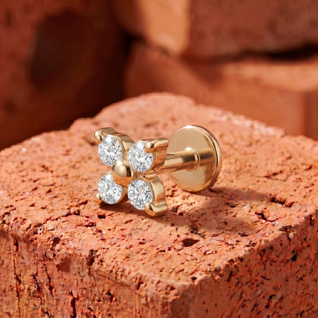 Round Cut Diamond Clover Helix Studs