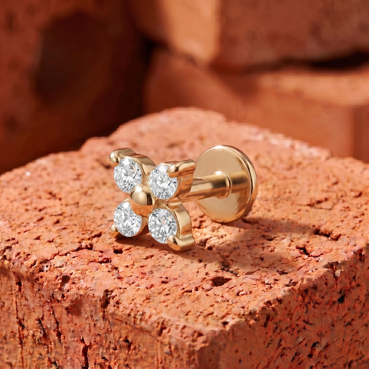 Round Cut Diamond Clover Helix Studs