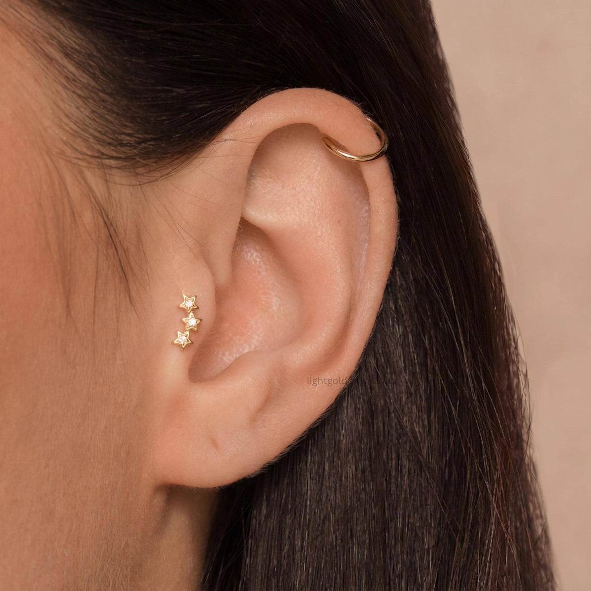 14K Gold Star Helix Piercing