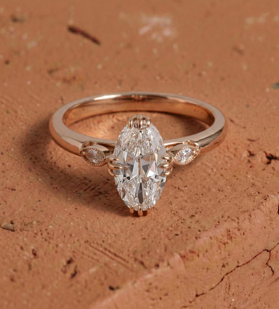 Old Mine Moval Cut Lab Grown Diamond Ring
