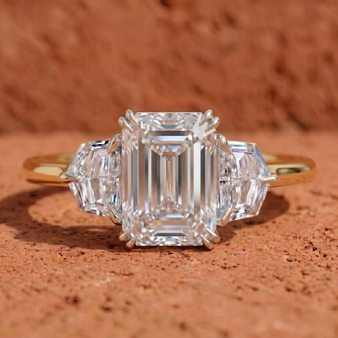 IGI 2 carat Emerald Lab Grown Diamond Engagement Ring with Side Cadillac cut