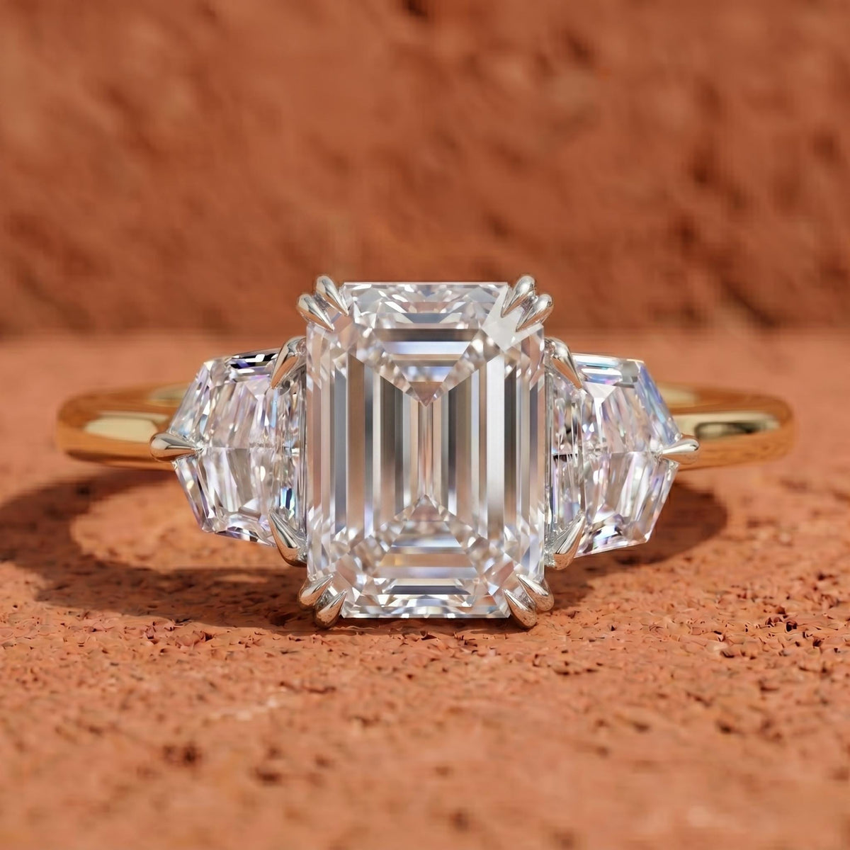 IGI 2 carat Emerald Lab Grown Diamond Engagement Ring with Side Cadillac cut