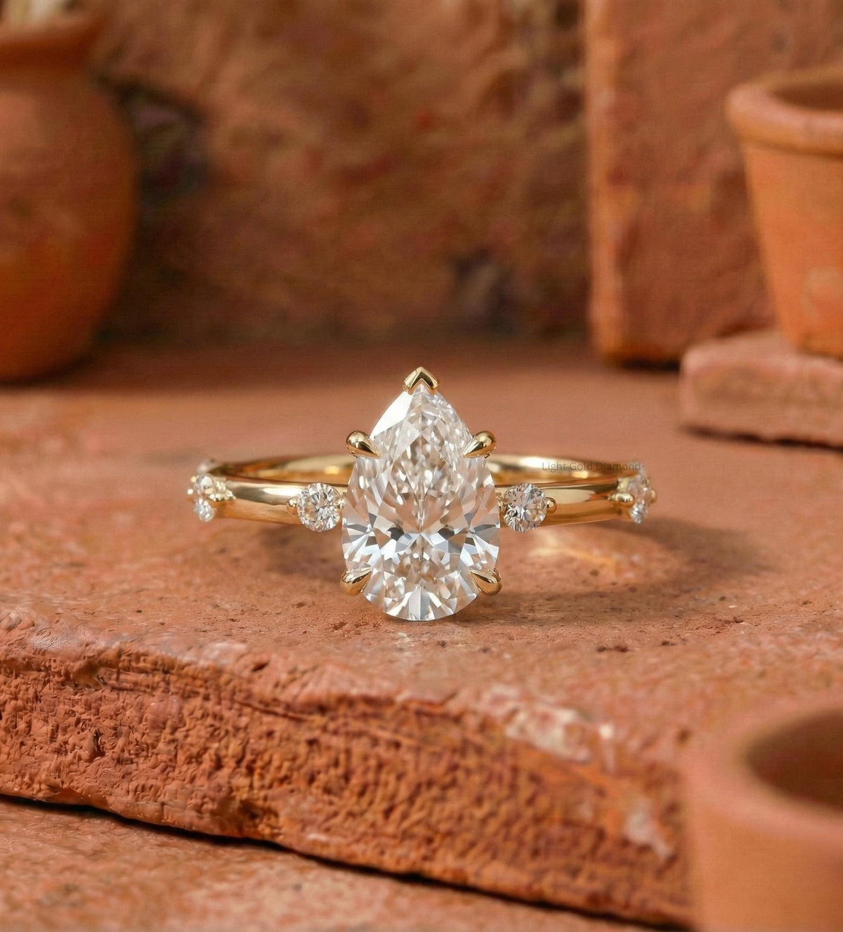 Lab Grown Pear Cut Diamond Hidden Halo Solitaire Ring