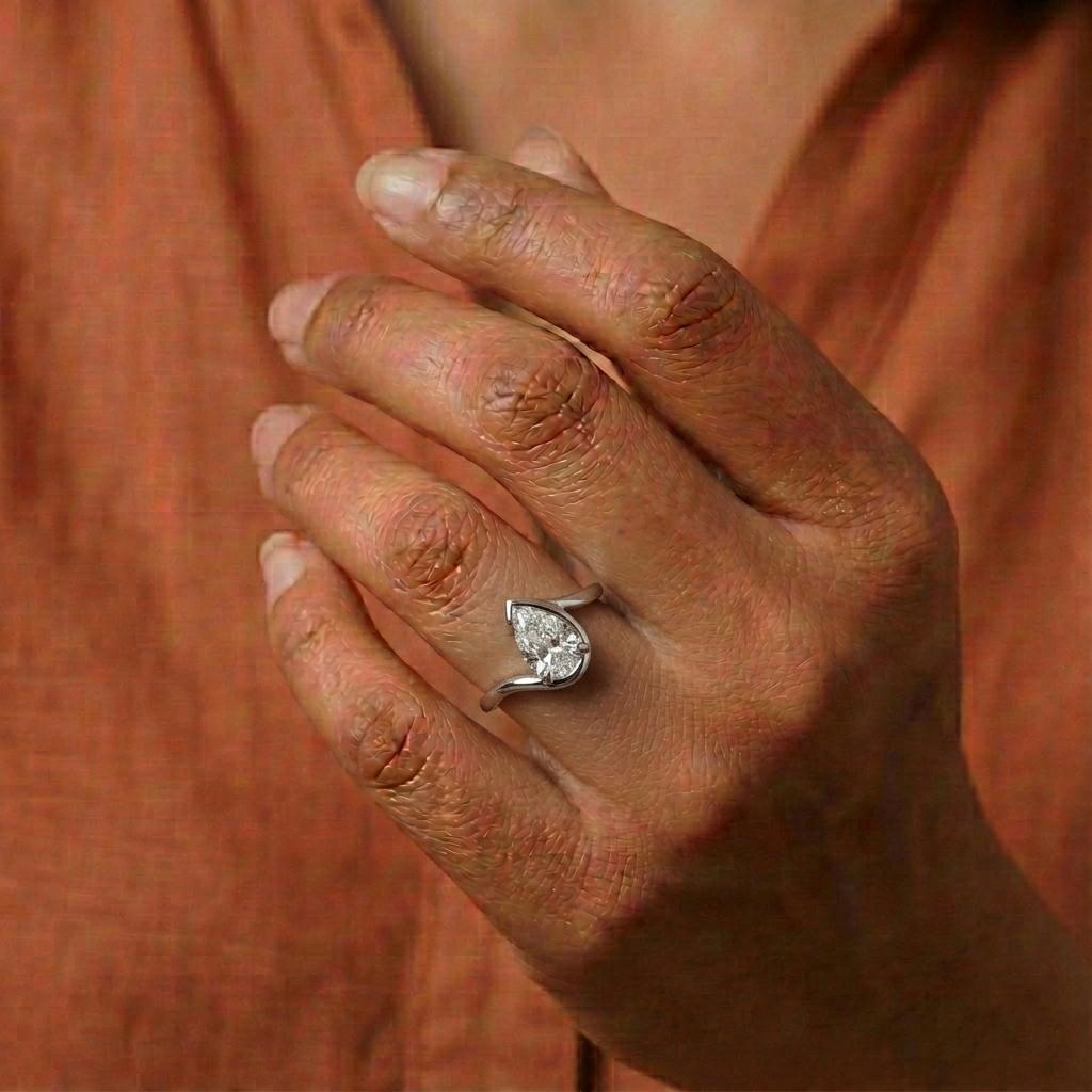 IGI Certified Lab Grown Pear Diamond Unique Engagement Ring