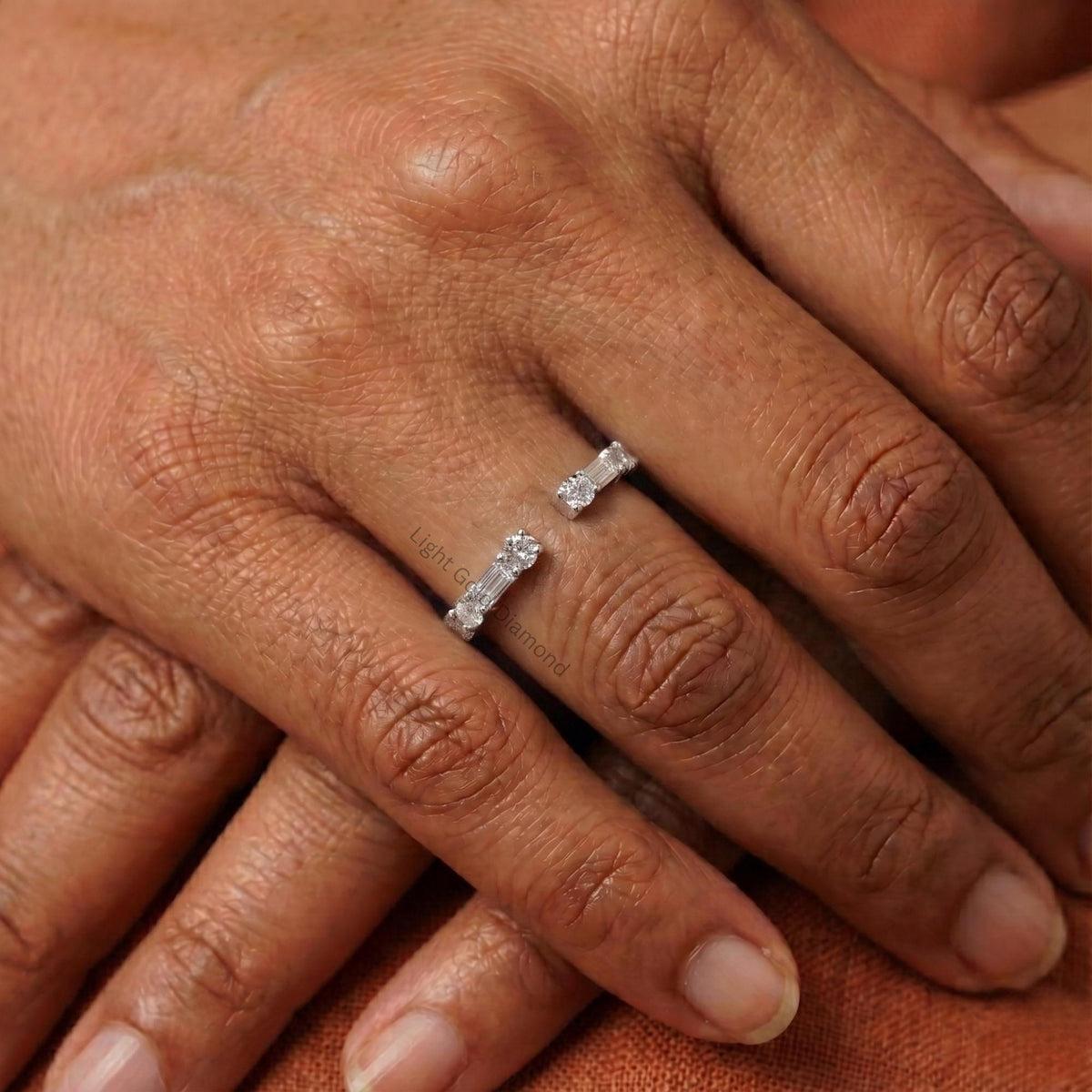 Baguette & Round Lab Grown Diamond Open Cuff Half Eternity Band