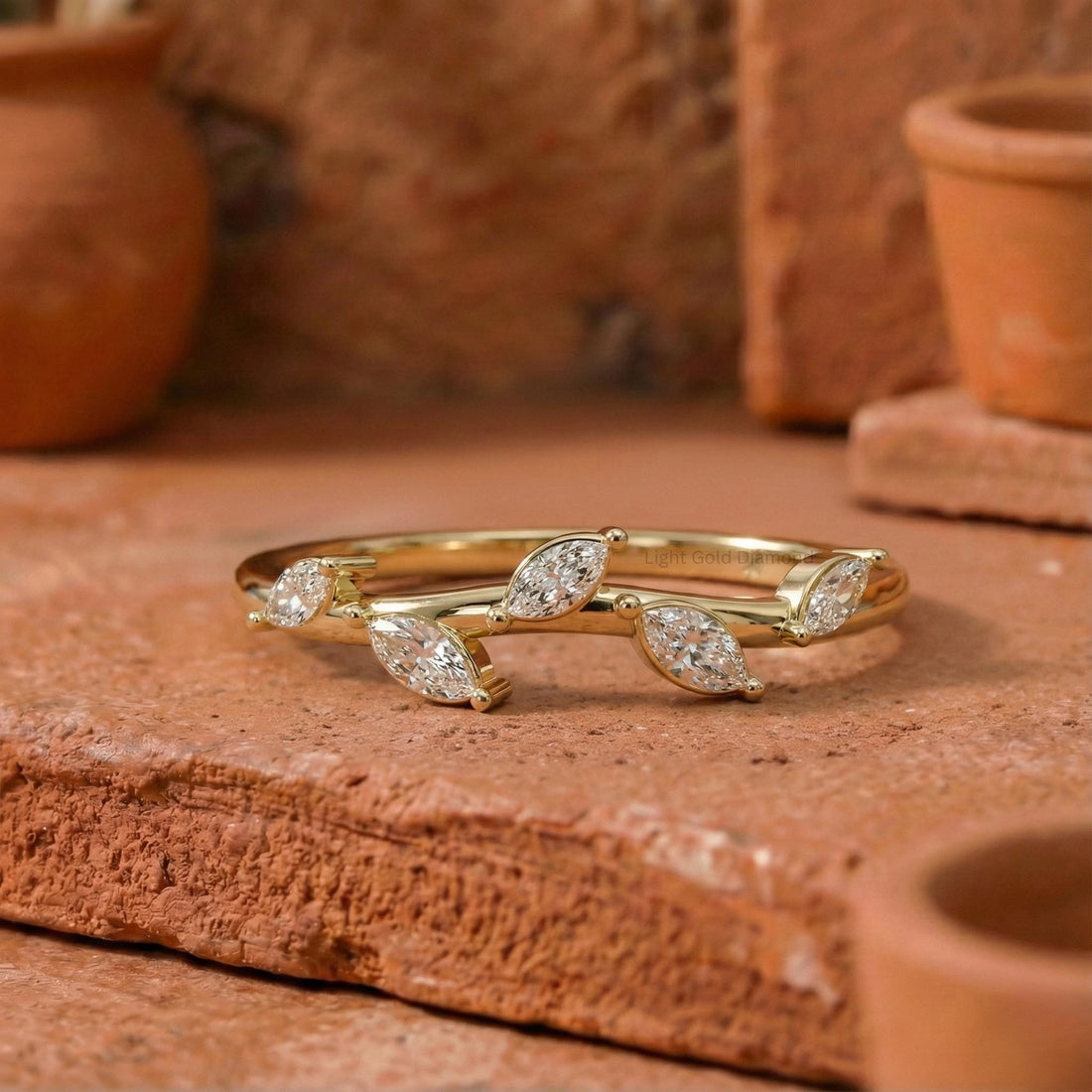 Marquise Lab Grown Diamond Nature Inspired Wedding Band