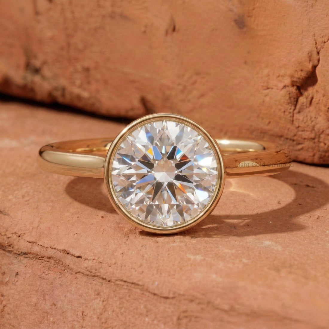 Solitaire Round Cut Lab Grown Diamond Ring Bezel Set