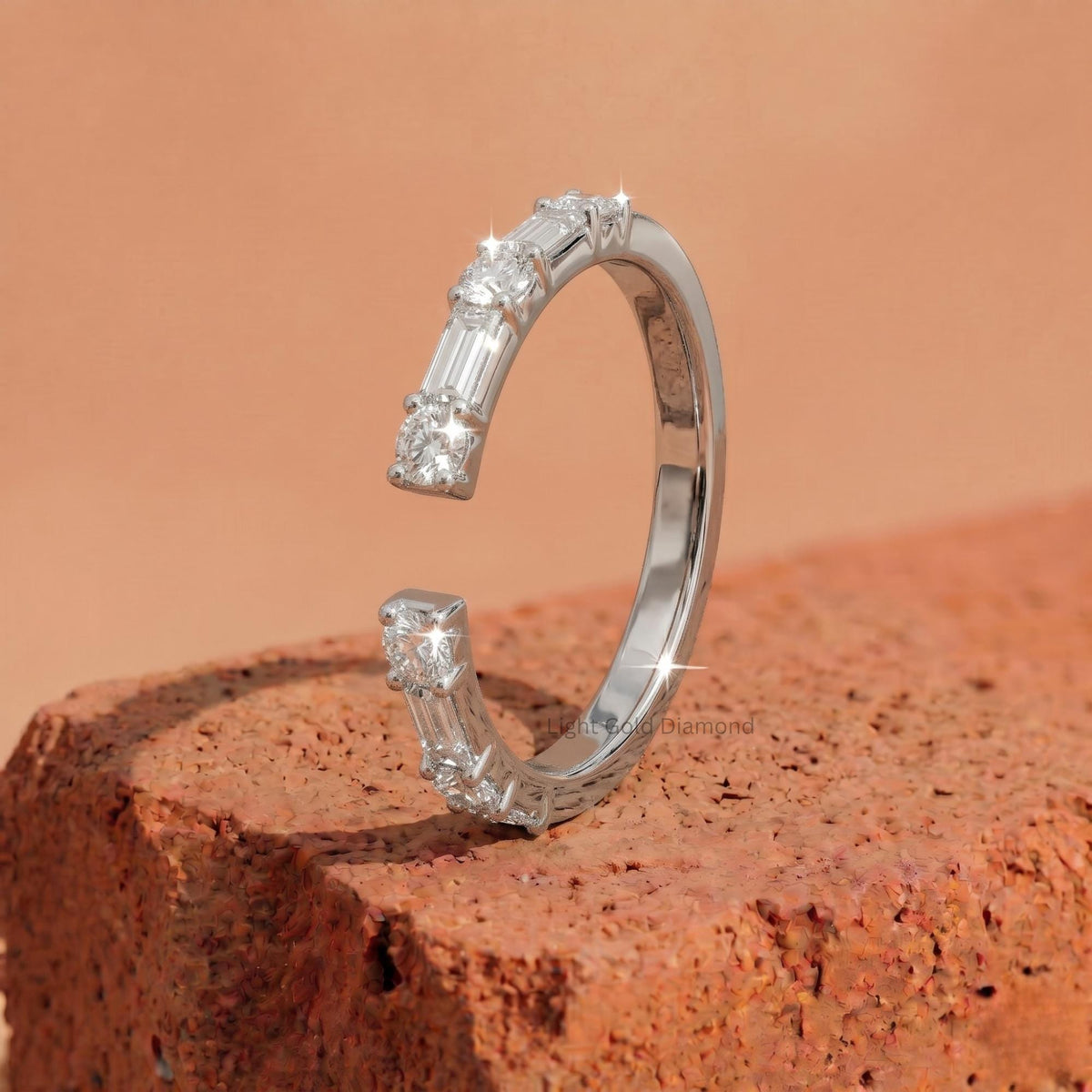 Baguette & Round Lab Grown Diamond Open Cuff Half Eternity Band