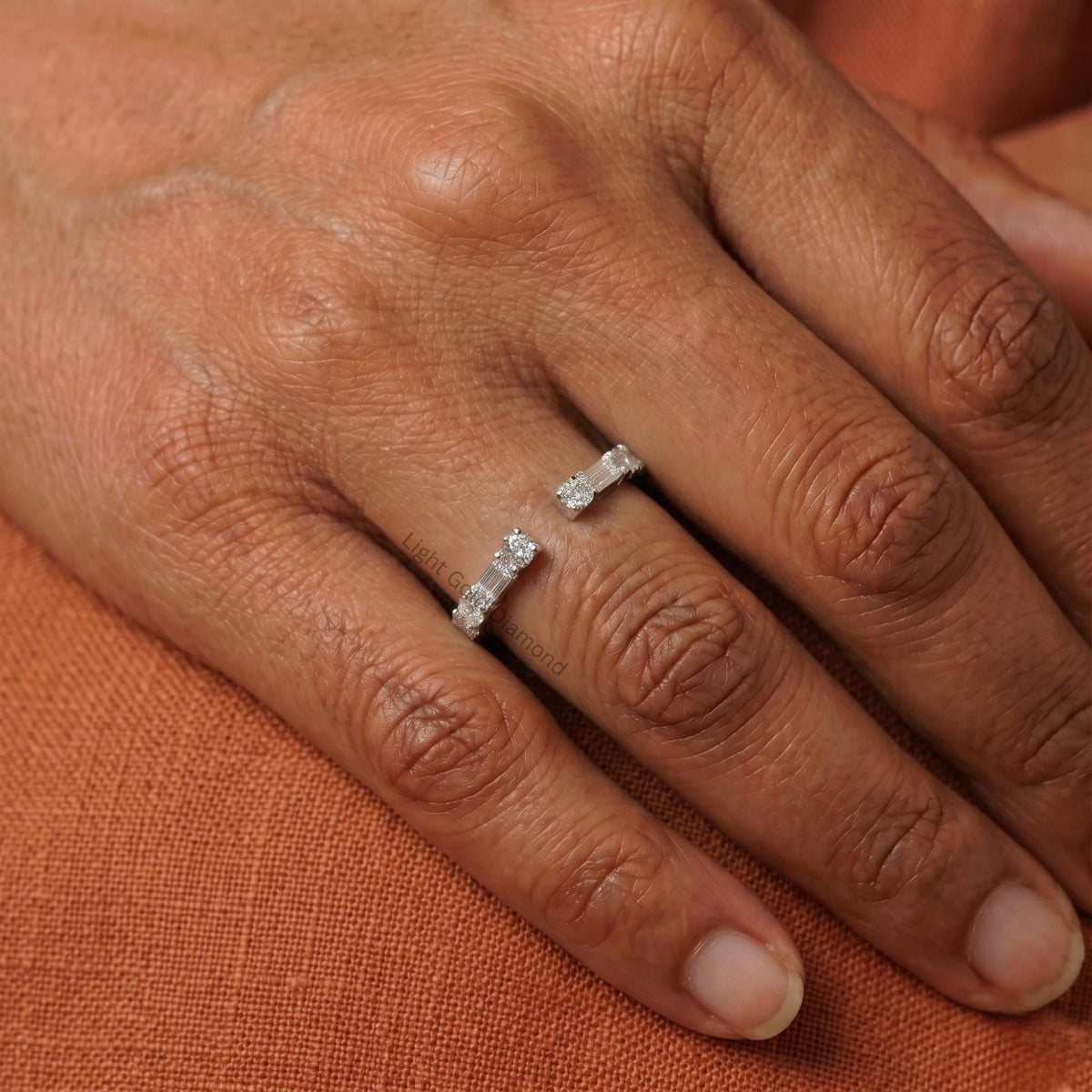 Baguette & Round Lab Grown Diamond Open Cuff Half Eternity Band