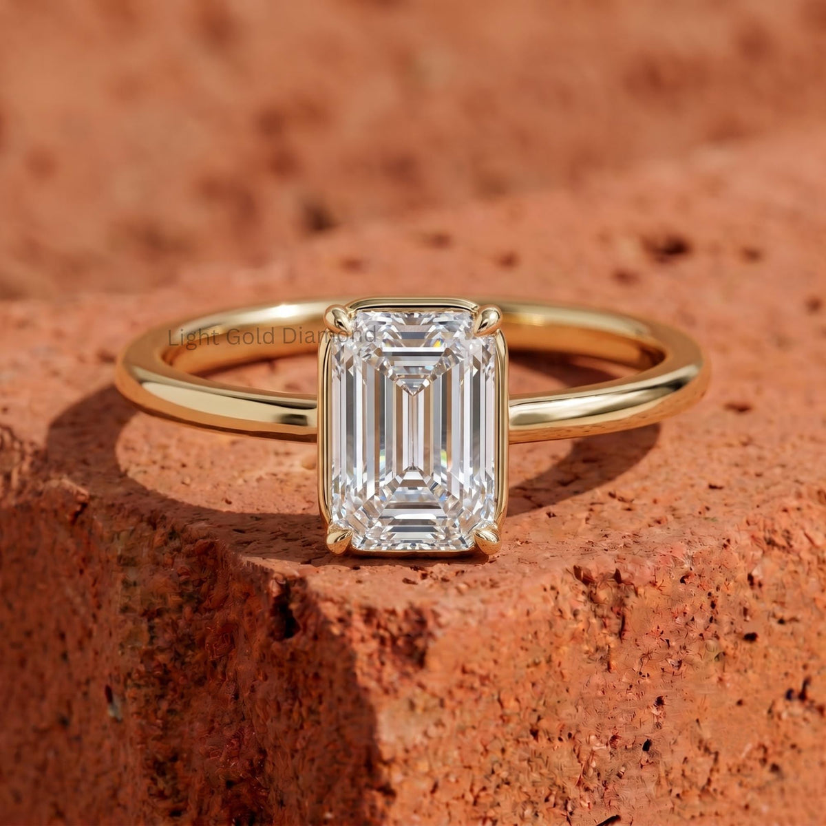 1-3 Carat Emerald Cut Lab Grown Diamond Engagement Ring in Yellow Gold